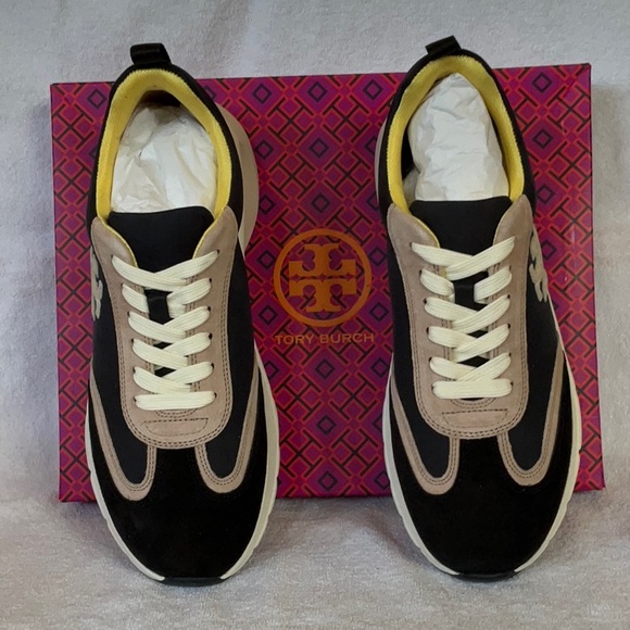 NEW TORY BURCH Black and Beige Women’s Shoes Good Luck Trainer Sneakers Size 9 - Picture 2 of 6